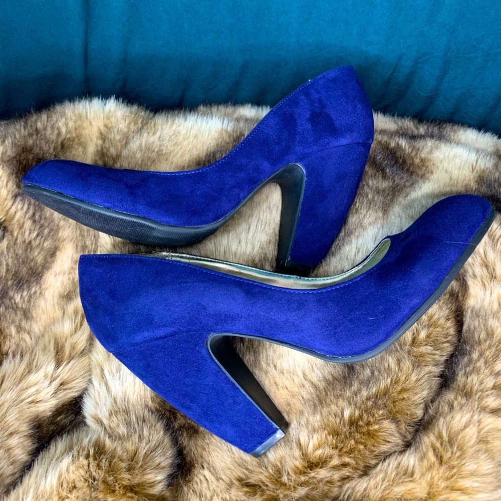Bongo Blue Suede Slip-on Heels